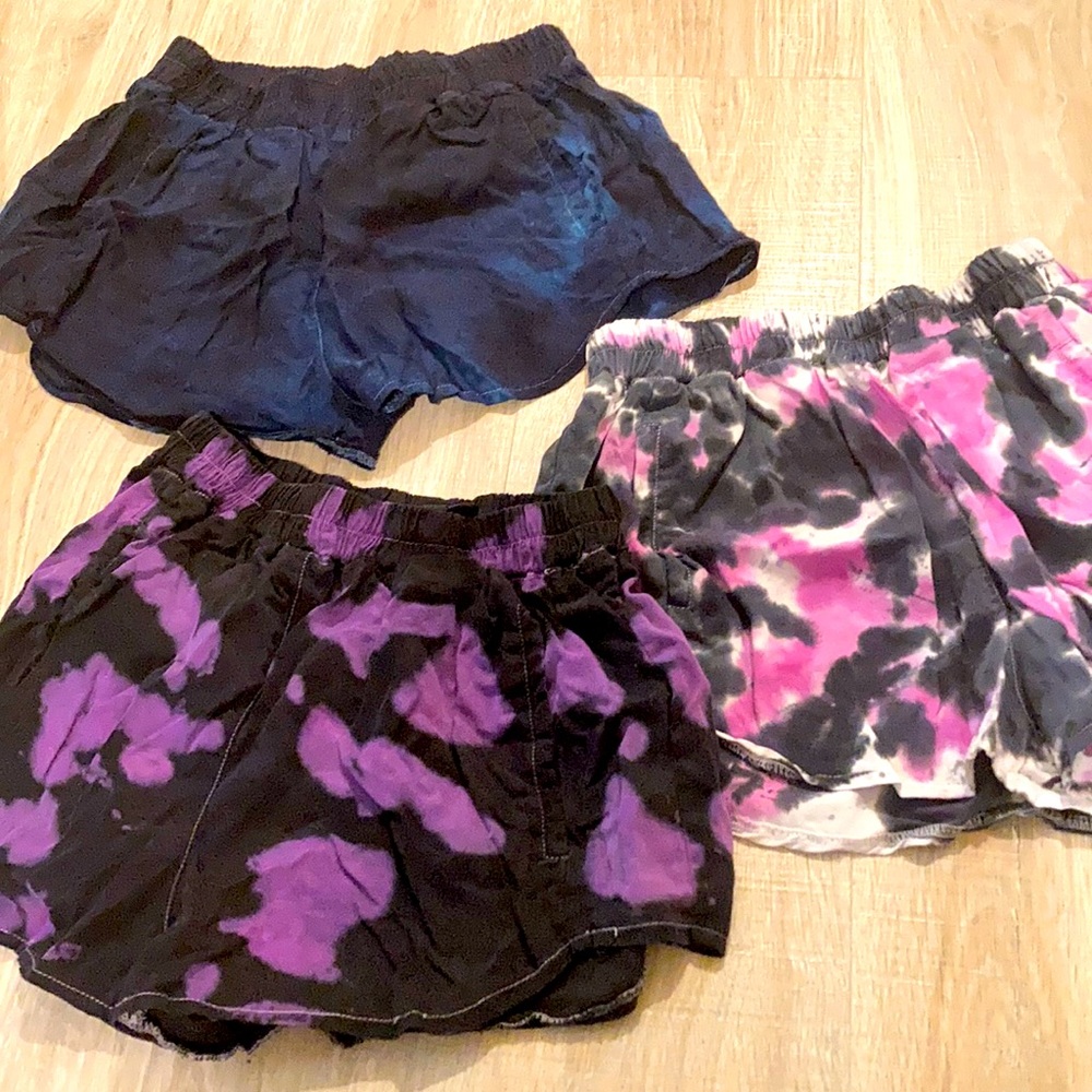 LF Womens Tie-Dye Black and Purple Shorts Trio
